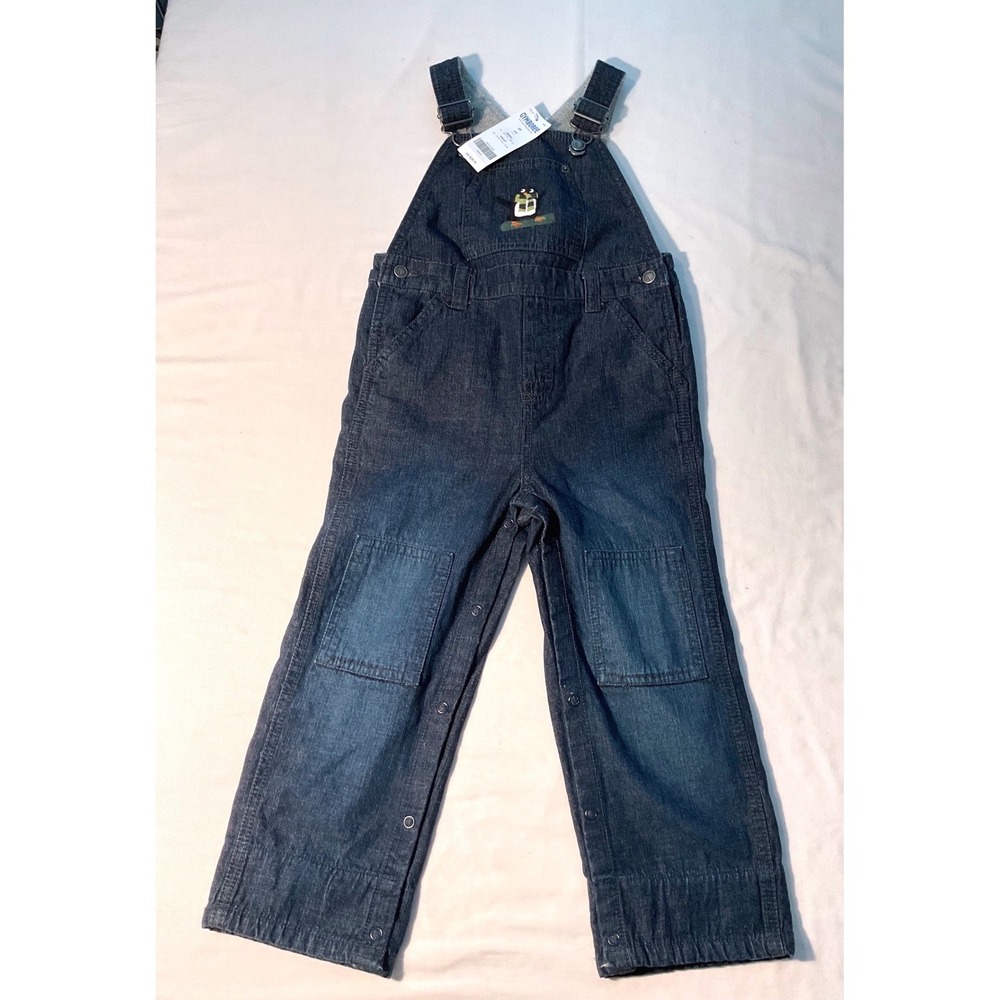 VHTF 2009 Gymboree Toddler Boys Denim Fleece Lined Penguin Overalls Blue 3T NWT